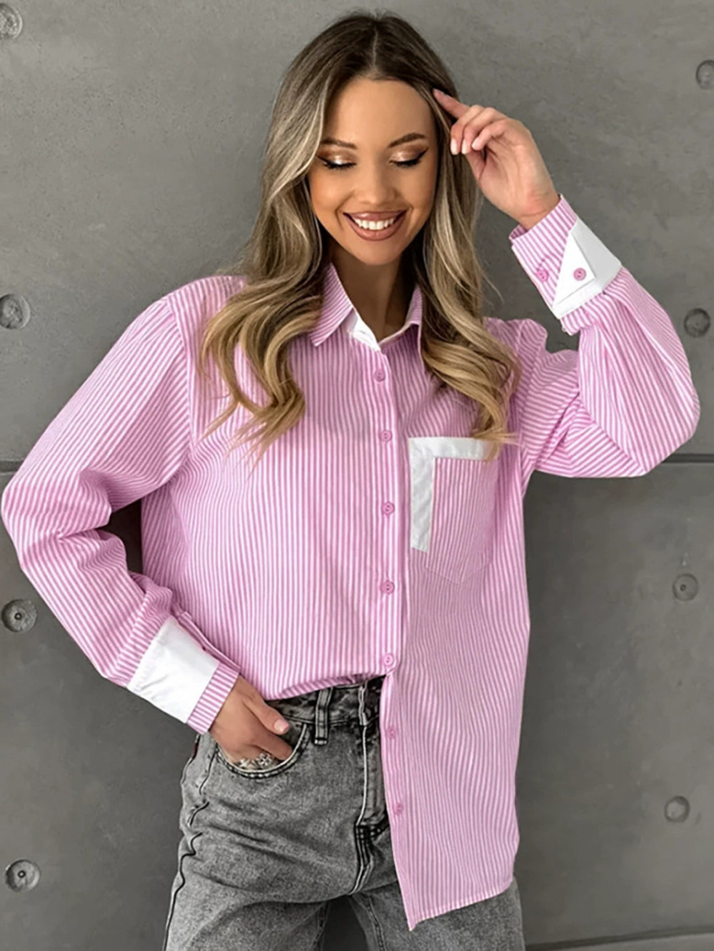 Zara Spring Pink White Striped Loose Blouse